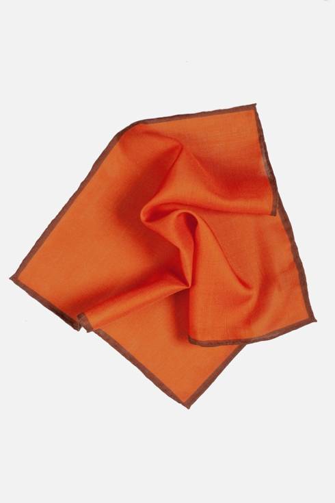 Orange muslin wool pocket square with contrast border