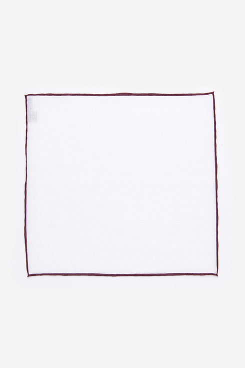 White Linen Pocket Square With Burgundy Border