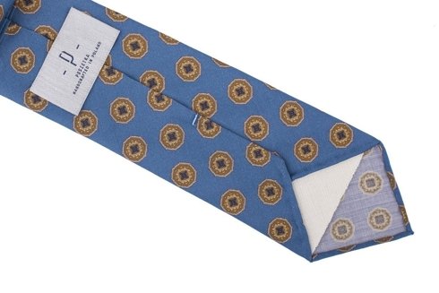 Blue printed wool untipped tie