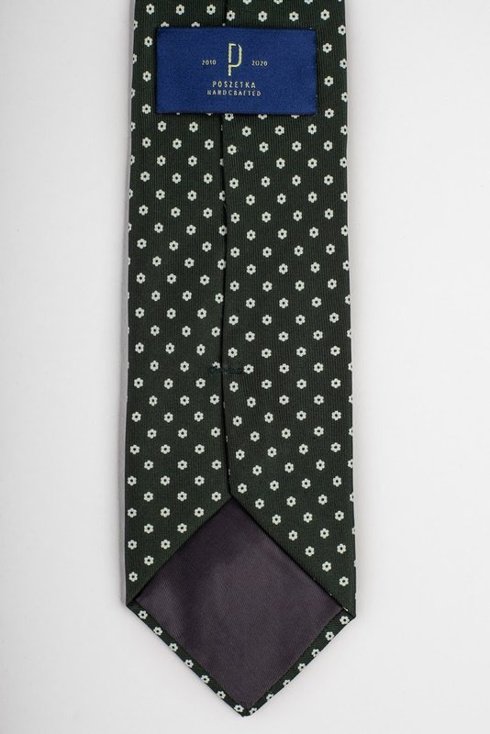 Bottle green printed three fold silk tie
