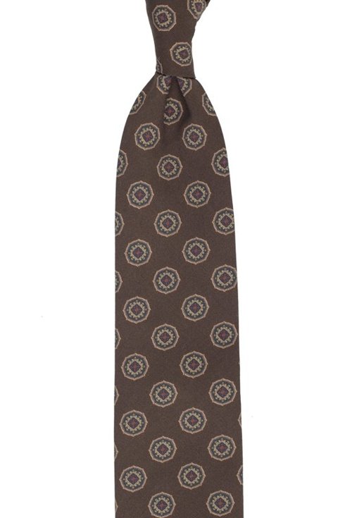 Brown printed wool untipped tie