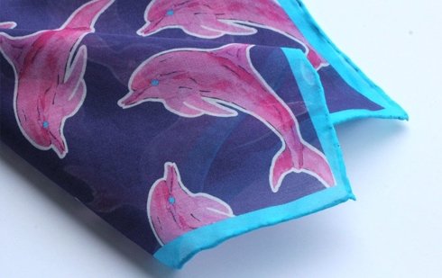 Cotton-Silk Pocket Square Dolphins
