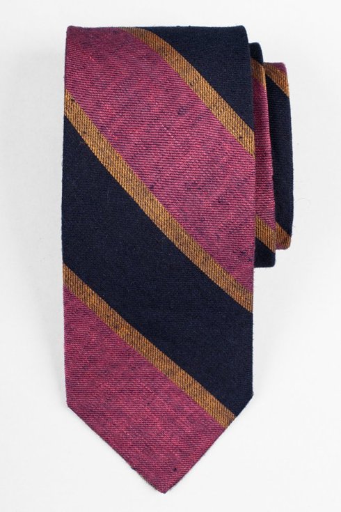 Fuchsia & navy regimental linen tie
