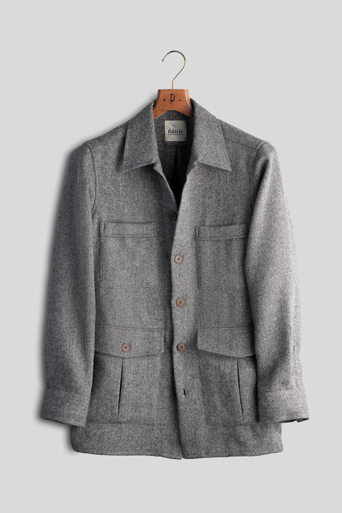 Grey Herringbone Tweed Overshirt Poszetka x Mr. Vintage