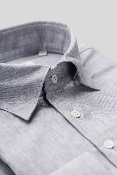Grey Linen-Cotton Popover Shirt 