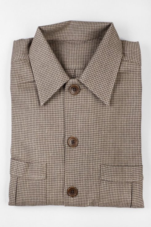 Linen & cotton brown houndstooth overshirt