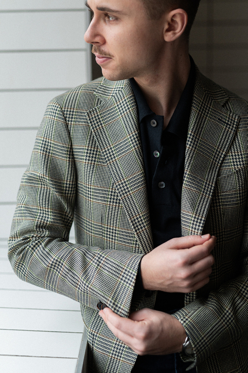 Navy, Green and Beige Checked Sportcoat