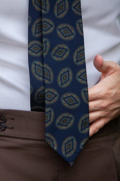 Navy blue wool challis tie
