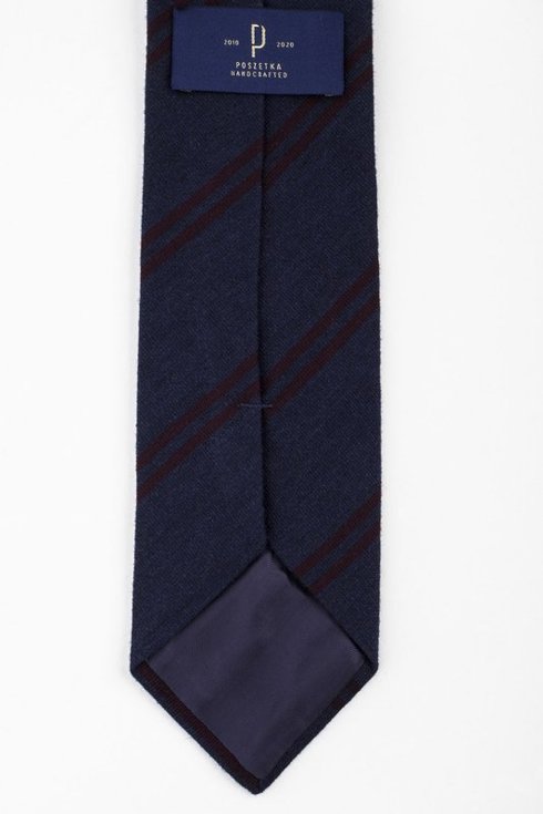 Navy woolen tie with burgundy stripes