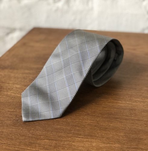 PRINCE OF WALES TIE - grey, navy, with a blue accent