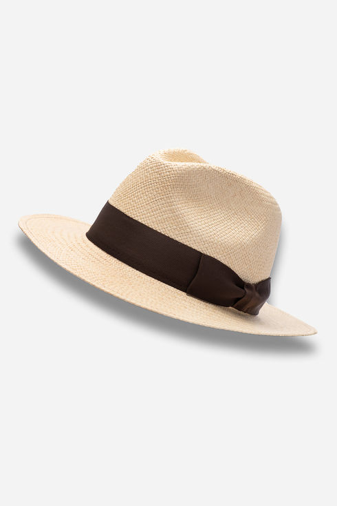 Panama hat with navy brown rep
