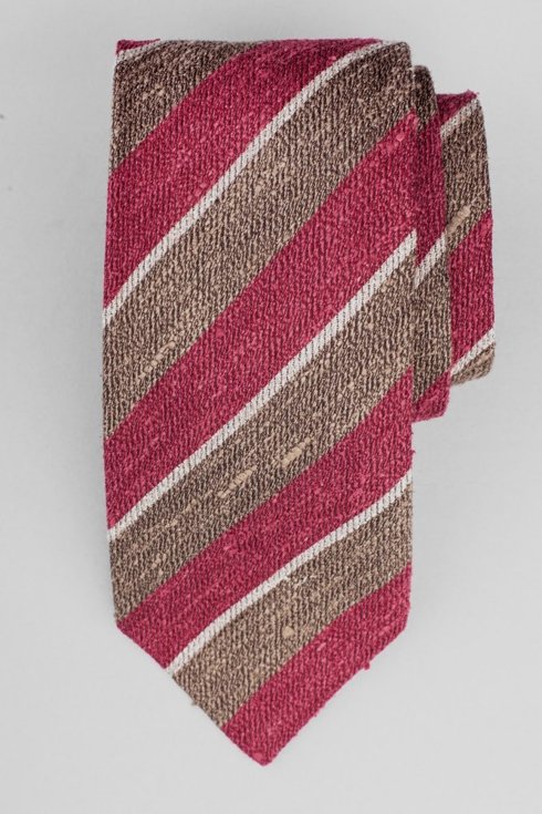 Red & brown wool shantung regimental tie