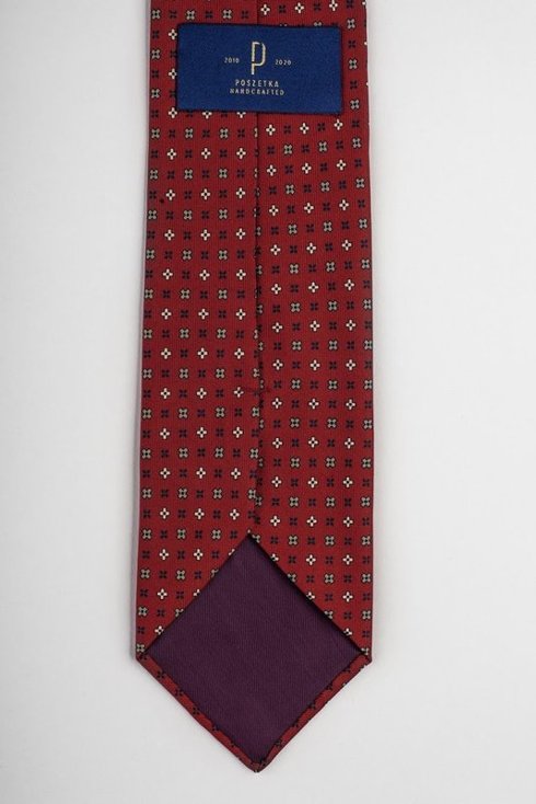 Red printed three fold silk tie