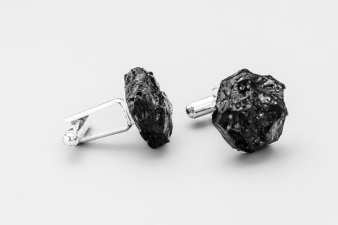 Silver cufflinks with coal - irregular