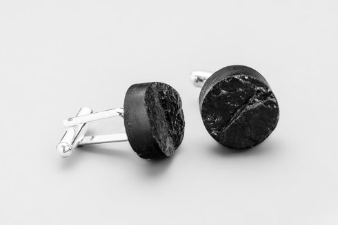 Silver cufflinks with coal, round 