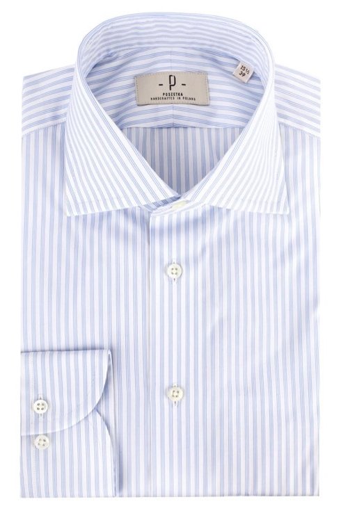 Sky blue striped shirt with semi-spread collar