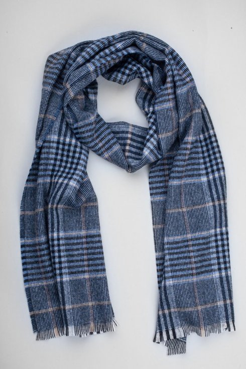 Tones of navy cashmere checked scarf