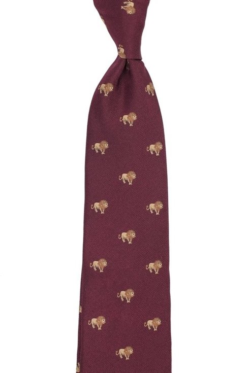 burgundy silk tie with lions