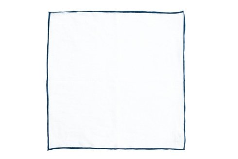 linen pocket square with navy border