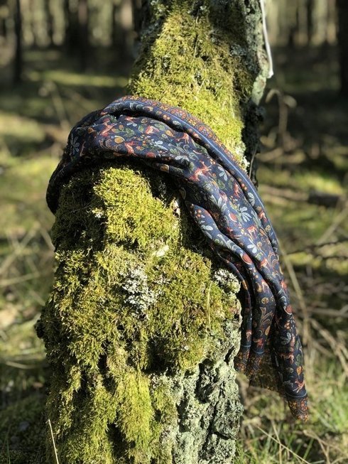 navy printed scarf muslin wool and silk