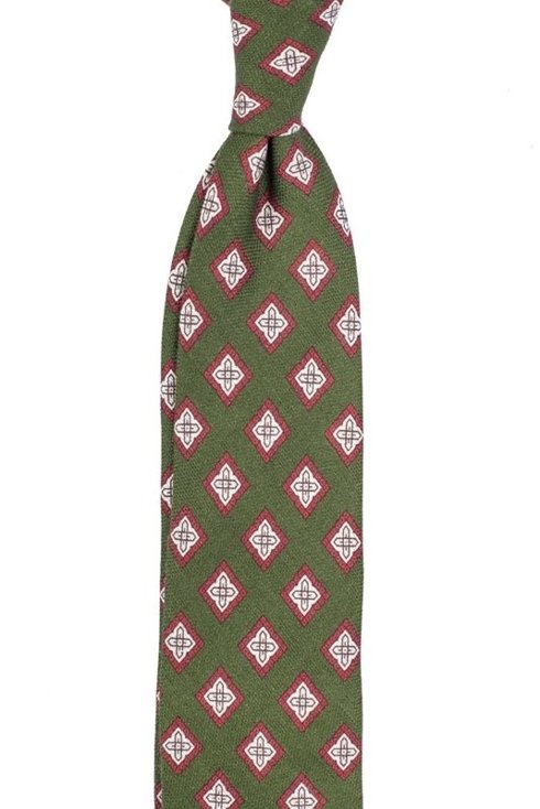 self-tipped printed linen green TIE