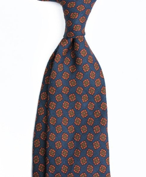 self-tipped printed linen navy TIE