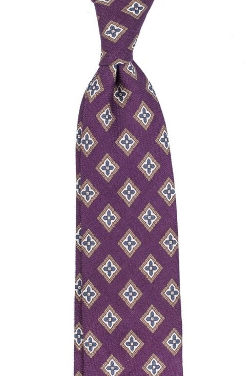 self-tipped printed linen violet TIE