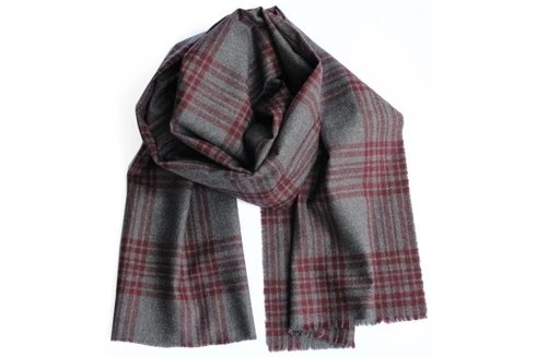woolen grey scarf with burgundy check