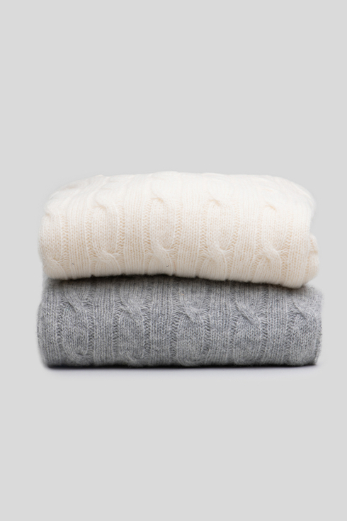 Biały Warkoczowy Sweter Shetland