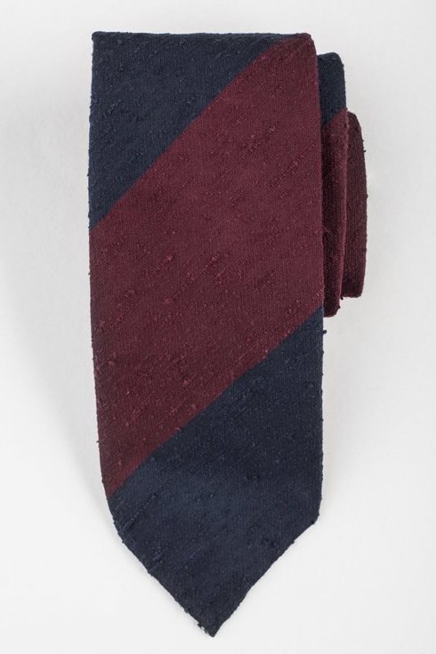 Bordowo-granatowy krawat z szantungu bez podszewki
