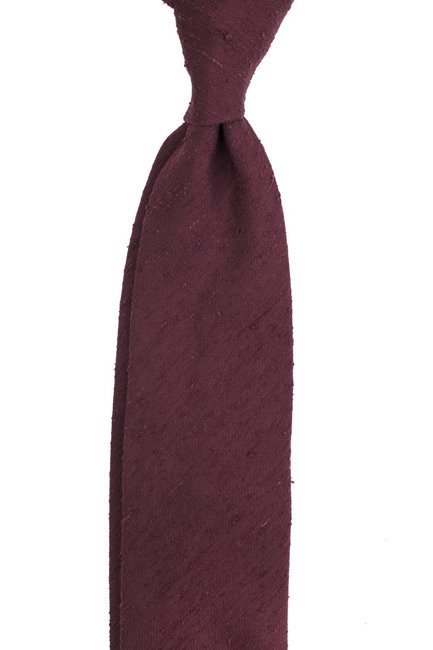 Bordowy krawat z szantungu bez podszewki