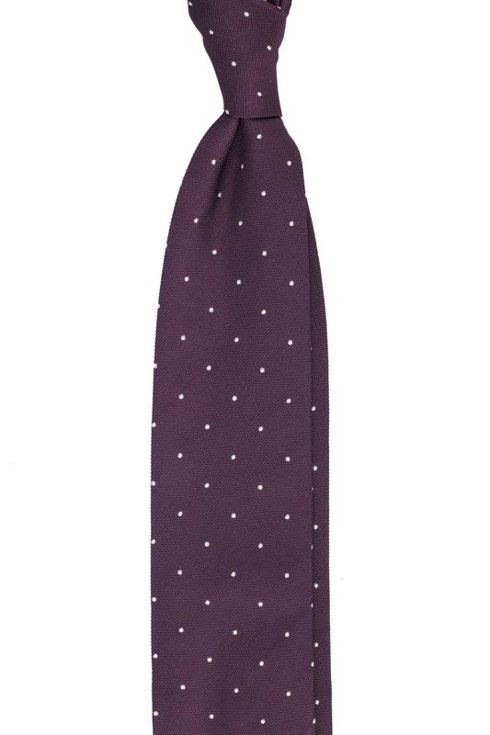 Burgundowy krawat z jedwabiu żakardowego polka dots 8 cm x 148 cm