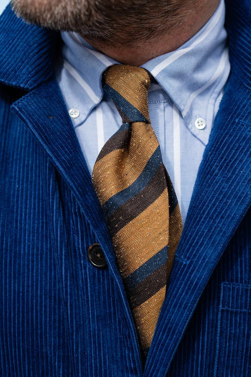 Bursztynowy Krawat w Pasy Poszetka x Mr. Vintage
