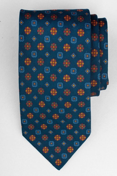 Granatowy krawat Ancient Madder Silk z motywem kwiatów