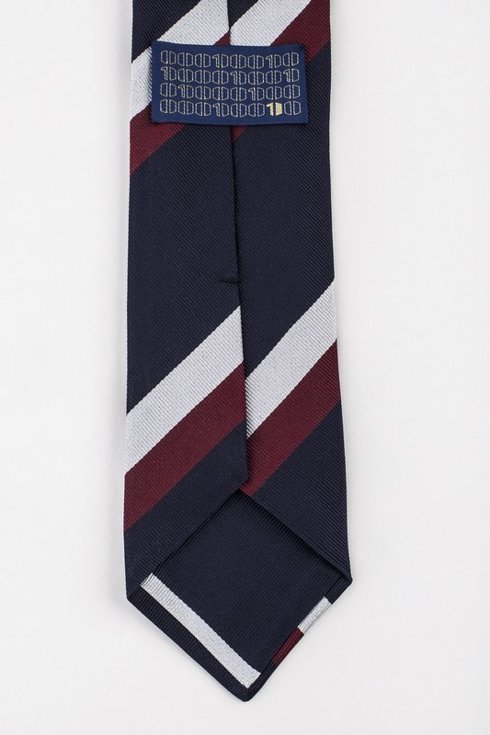 Granatowy krawat regimental z jedwabiu żakardowego