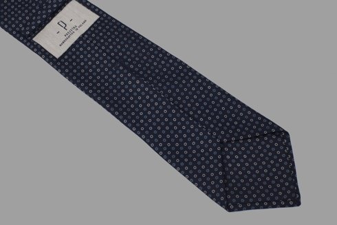 Granatowy krawat six fold z jedwabiu drukowanego