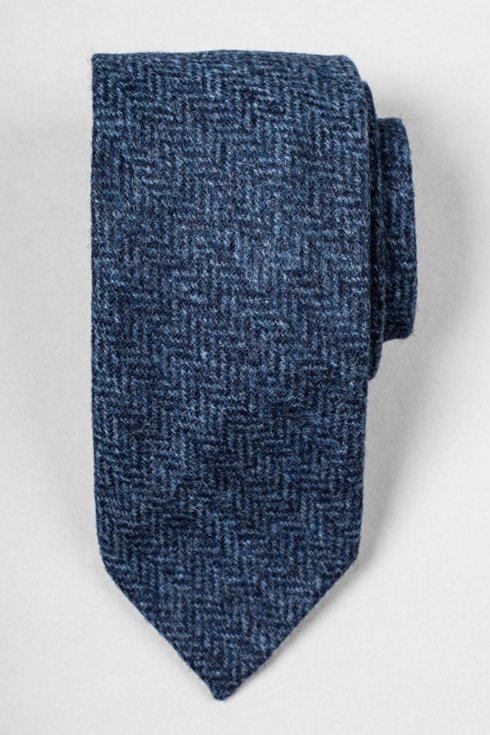 Niebieski wełniany  krawat bez podszewki