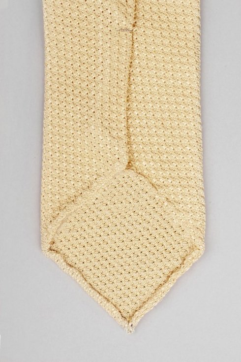 Pastelowo-żółty krawat z grenadyny bez podszewki (garza grossa)