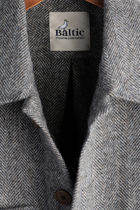 Szary Tweedowy Overshirt w Jodełkę Poszetka x Mr. Vintage