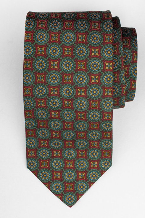 Zielony krawat Ancient Madder Silk z motywem kwiatów
