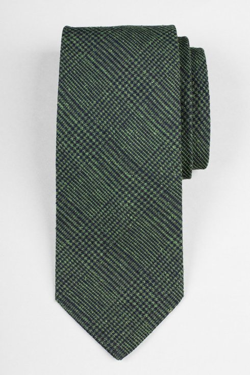 Zielony krawat w kratę z surówki jedwabnej